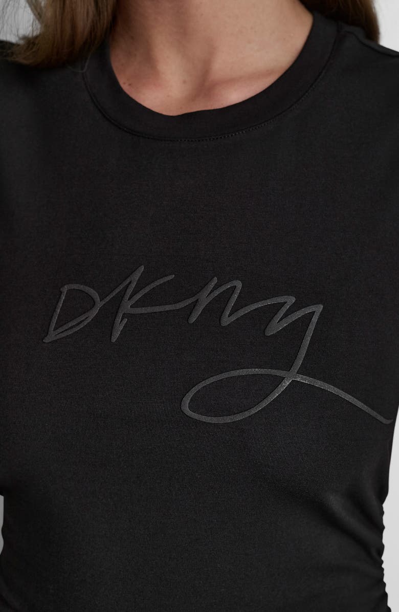 DKNY Script Ruched Cotton Blend Tank, Alternate, color, Black