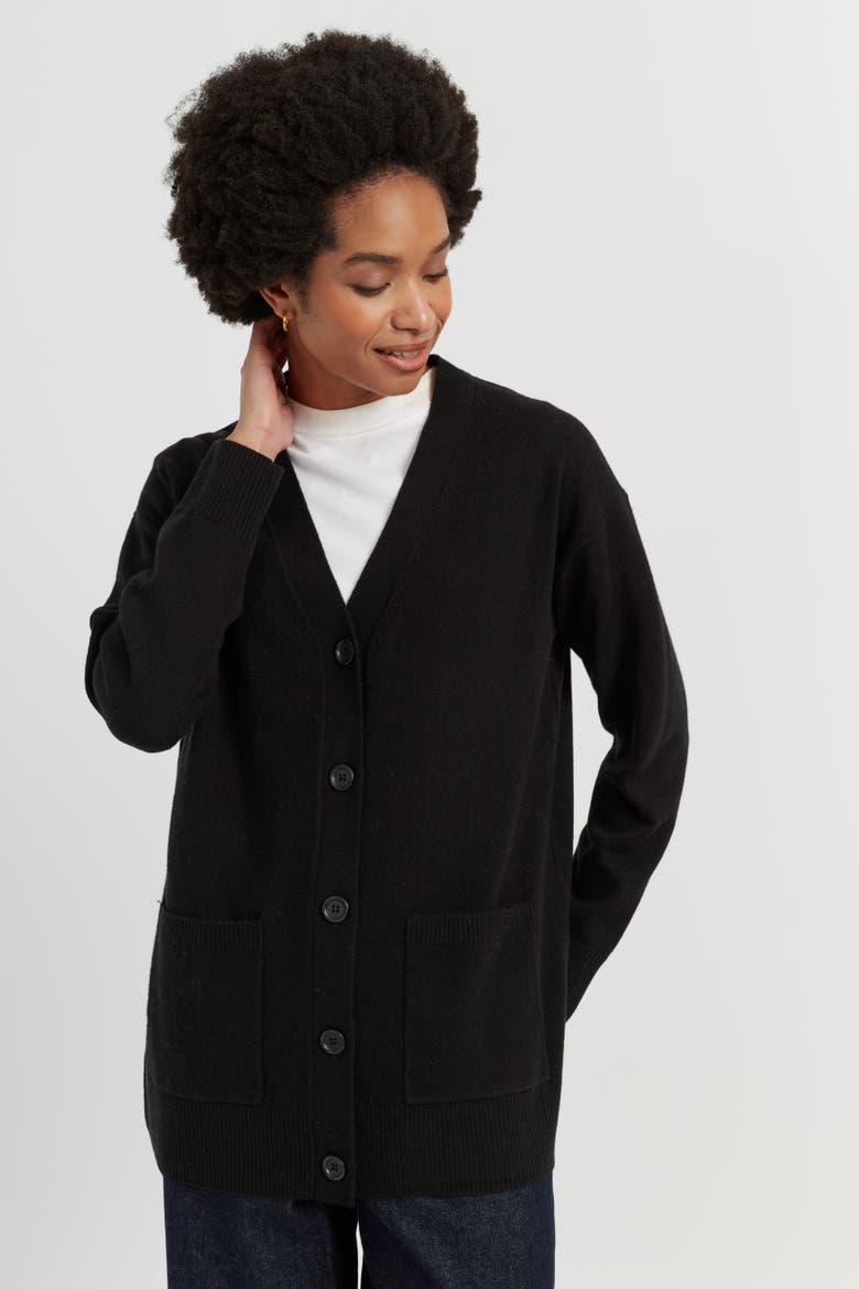 Wool-Cashmere Long Cardigan, Alternate, color, Black