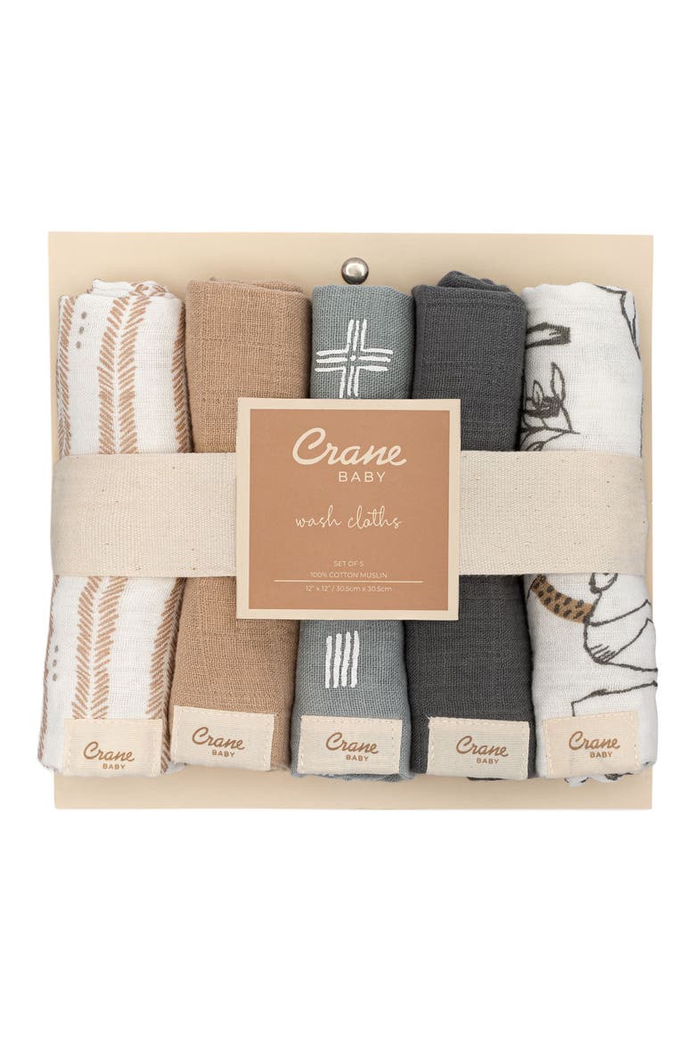 Parker 5-Pack Assorted Cotton Muslin Washcloths, Alternate, color, BEIGE MULTI
