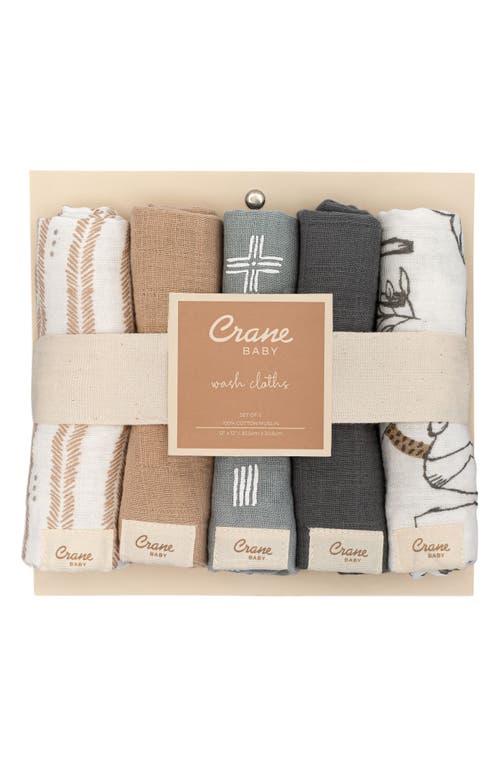 Crane Baby Parker 5-pack Assorted Cotton Muslin Washcloths In Beige Multi