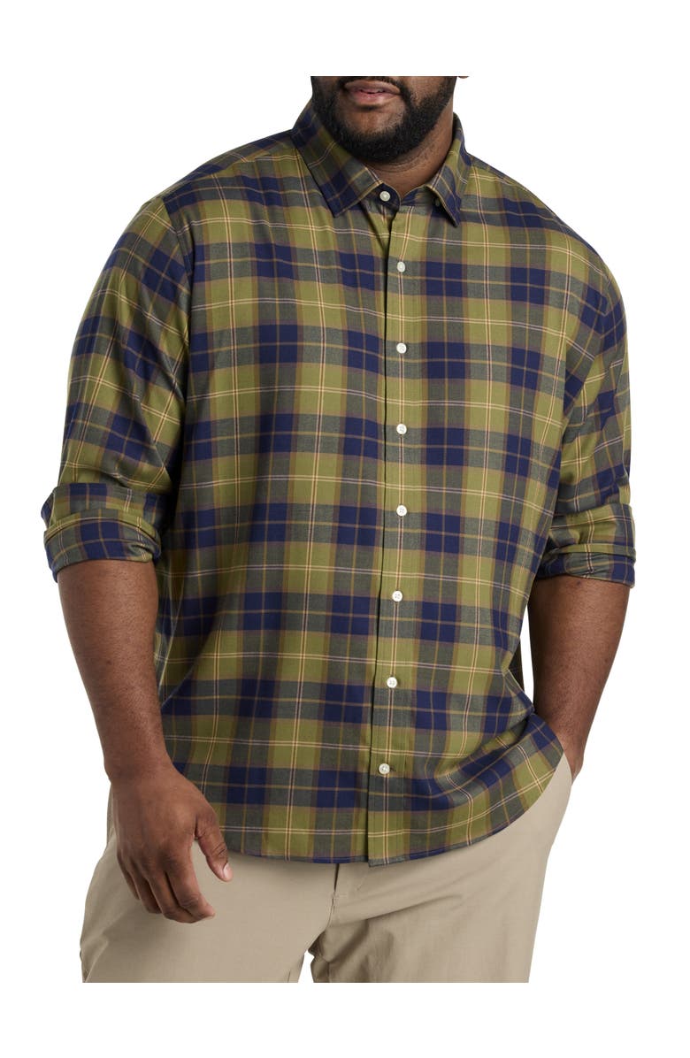 vineyard vines Big & Tall On-The-Go Performance Plaid Flannel Sport Shirt, Main, color, Camp Olive