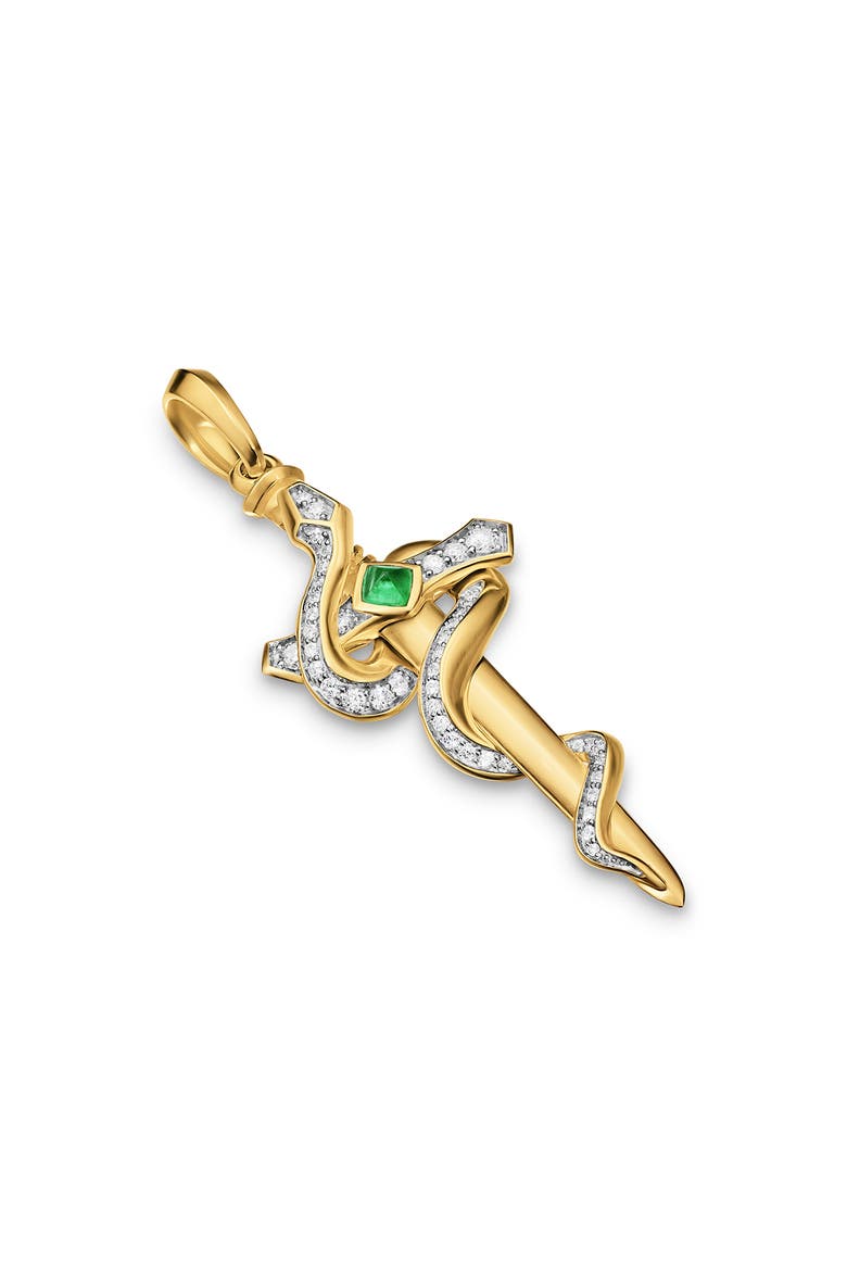 Men's Ouroboros Snake Amulet with Diamonds, Main, color, EMERALD