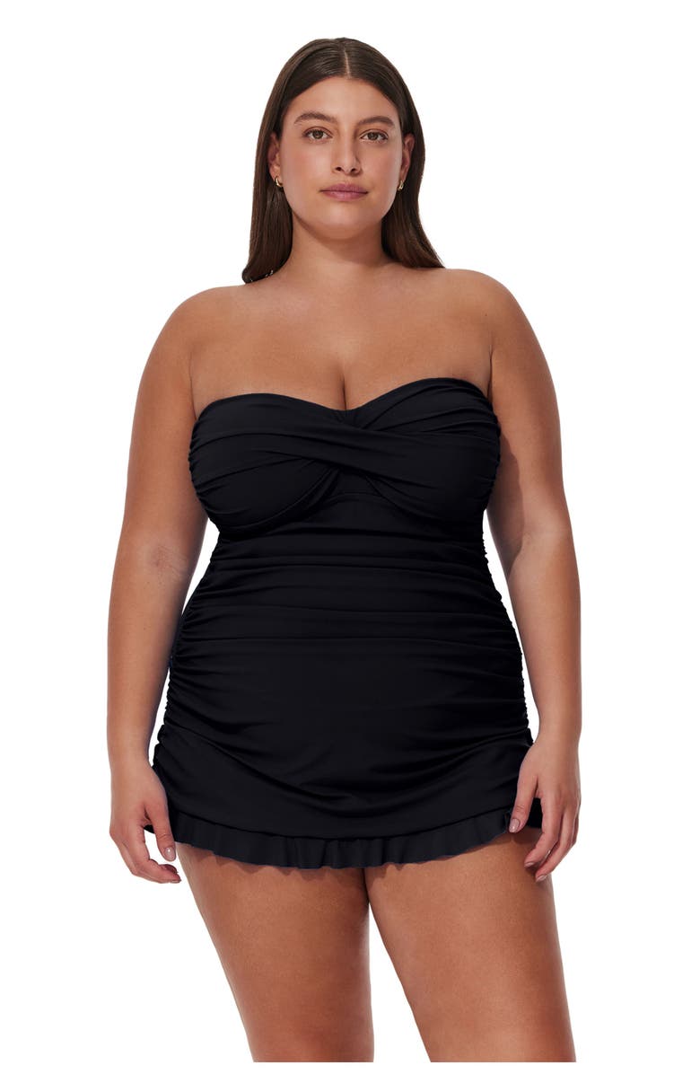 Profile by Gottex Tutti Frutti Plus Size Bandeau Swimdress, Main, color, Black