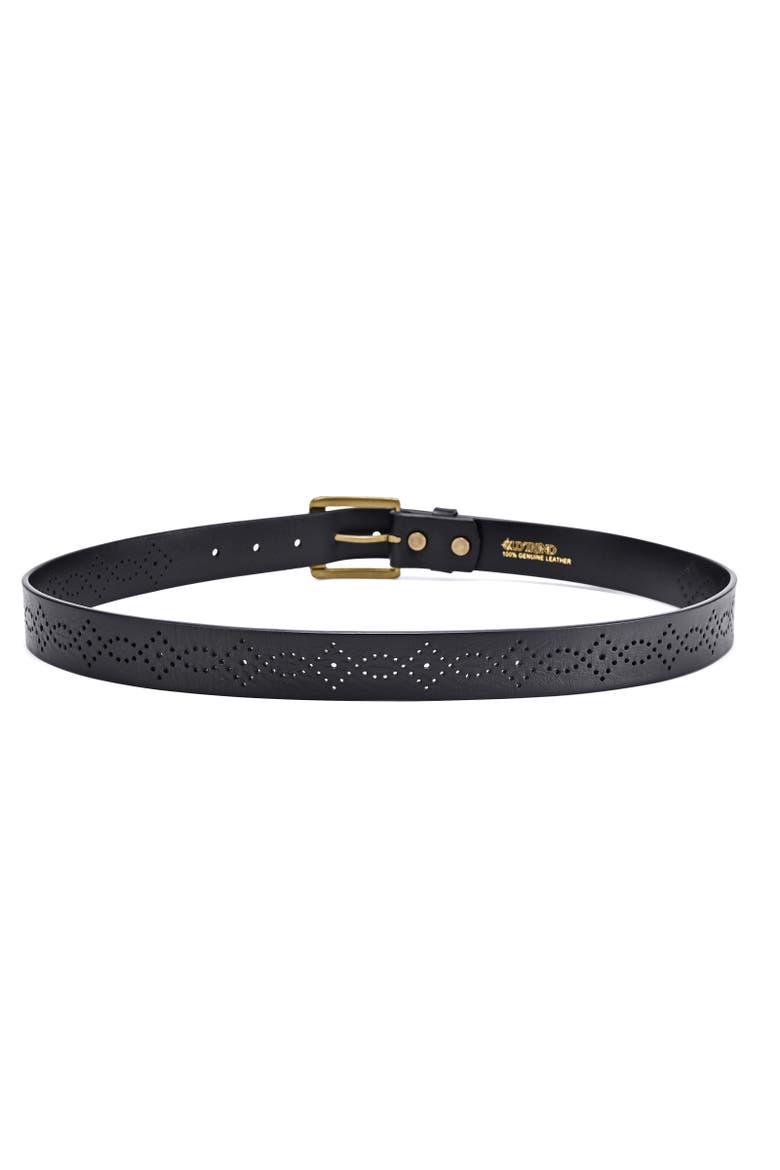 Daisy Genuine Leather Perforated Floral Detail Belt, Alternate, color, Black
