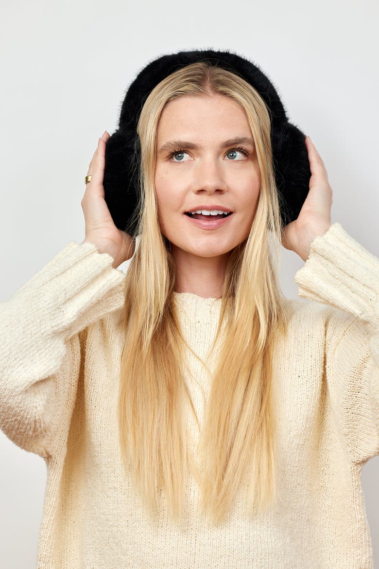 Faux Fur Earmuff, Alternate, color, Black