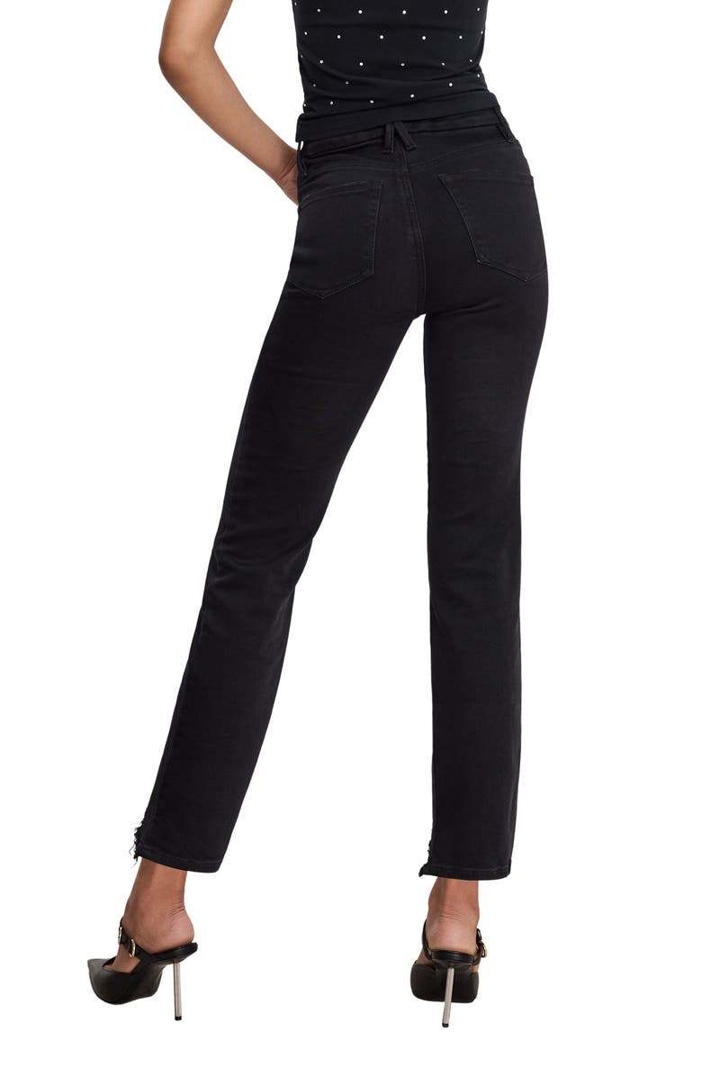 Good American Good Classic Chewed Hem Slim Straight Jeans, Alternate, color, Black361