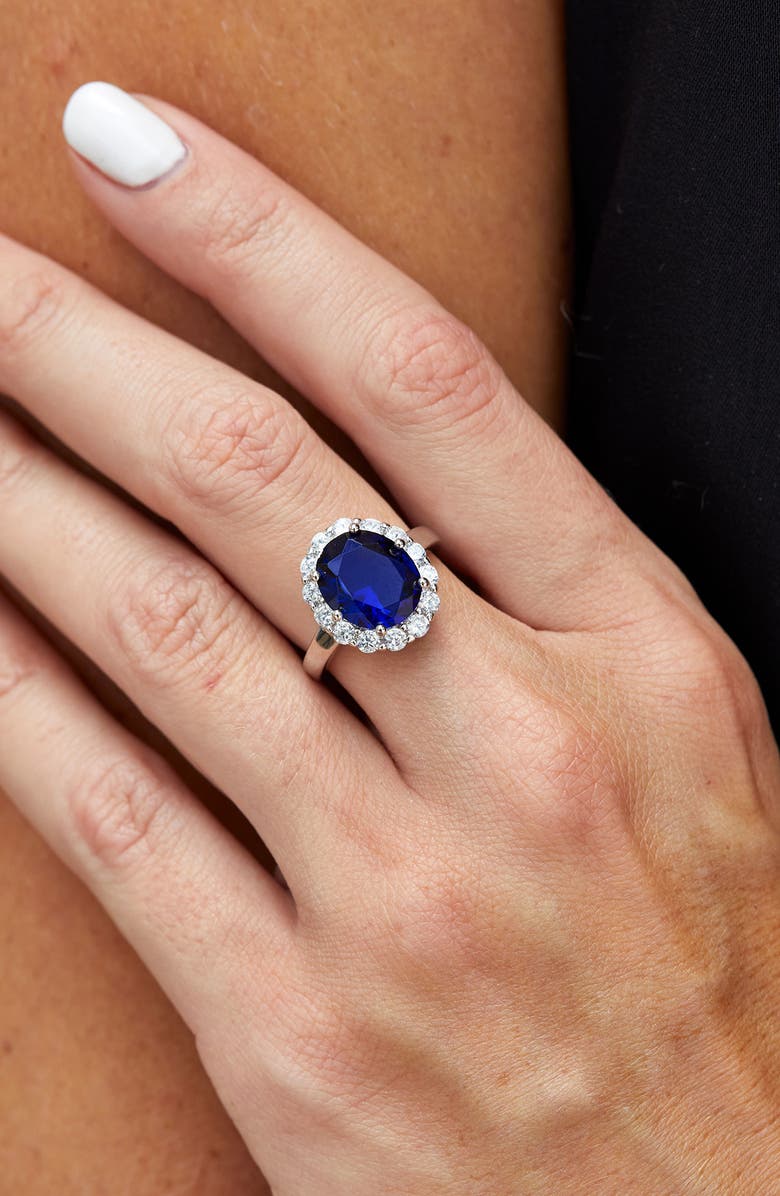 SAVVY CIE JEWELS Diana Cubic Zirconia Halo Ring, Alternate, color, Blue