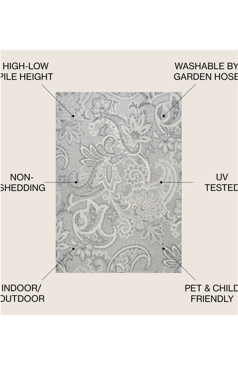 JONATHAN Y Gordes Paisley High-Low Light indoor/Outdoor Area Rug, Alternate, color, Light Gray/Ivory