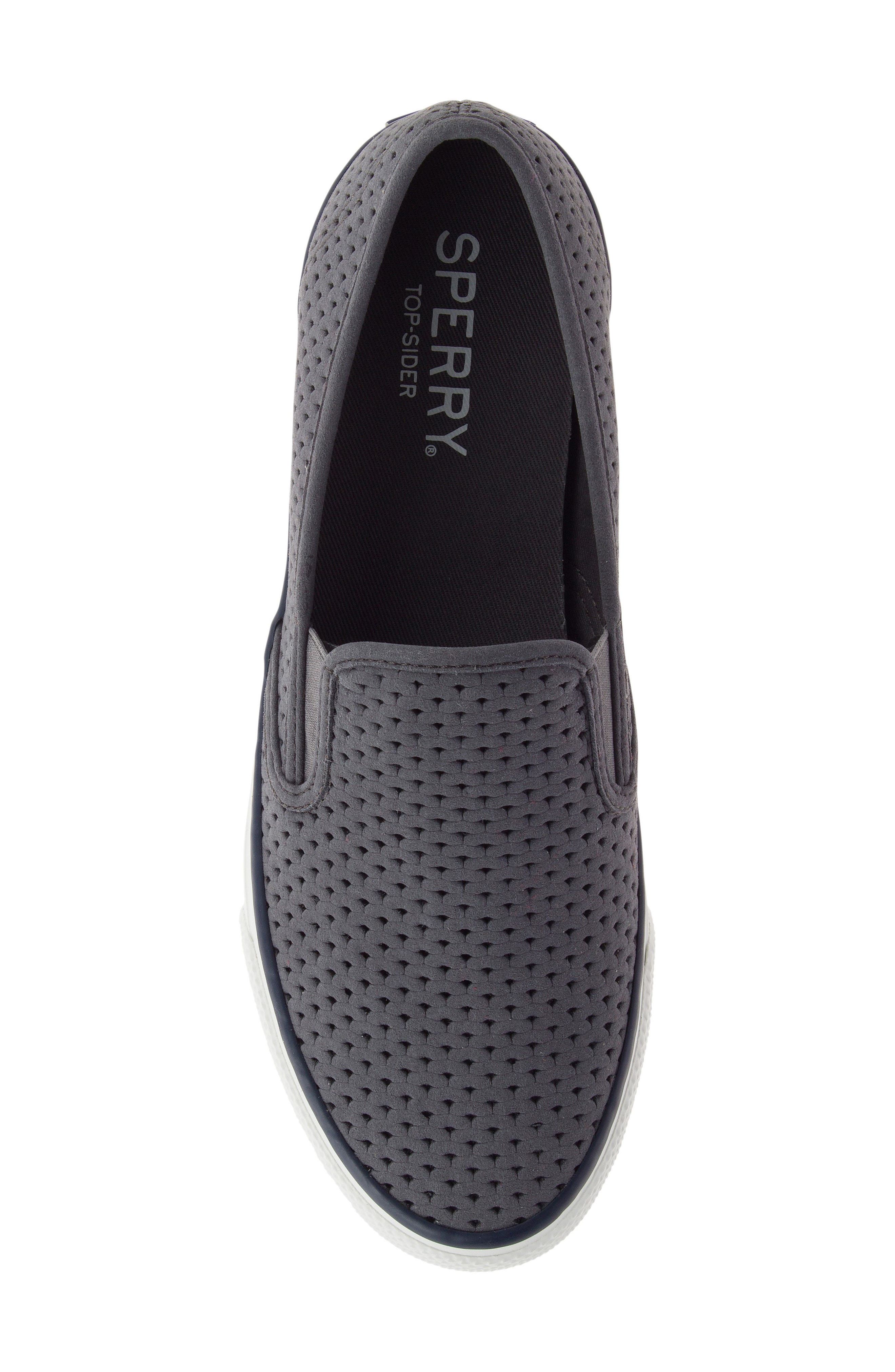 Sperry 'Seaside' Perforated Slip-On Sneaker, Alternate, color, DARK GREY LEATHER