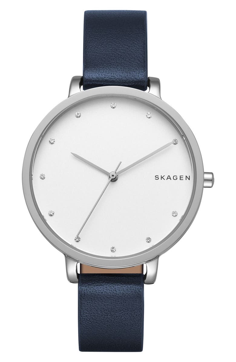 Skagen Round Leather Strap Watch, 34mm, Main, color,