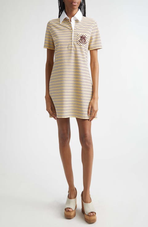 Embroidered Crest Fancy Stripe Polo Dress