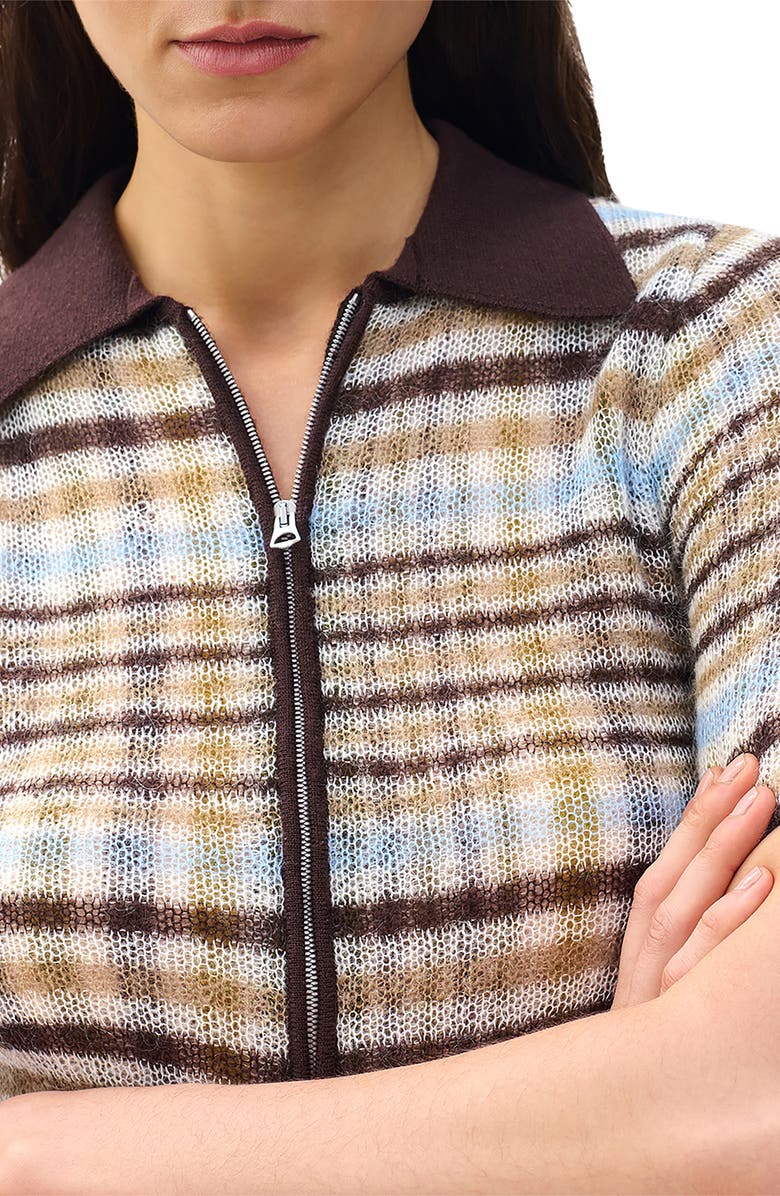 rag & bone Leva Short Sleeve Zip Cardigan, Alternate, color, Ivory Multi