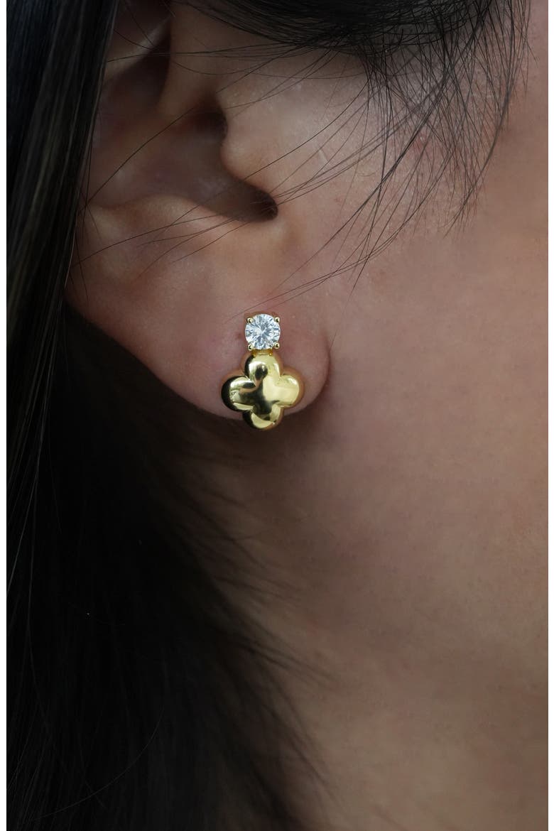 Cubic Zirconia Clover Stud Earrings, Alternate, color, GOLD