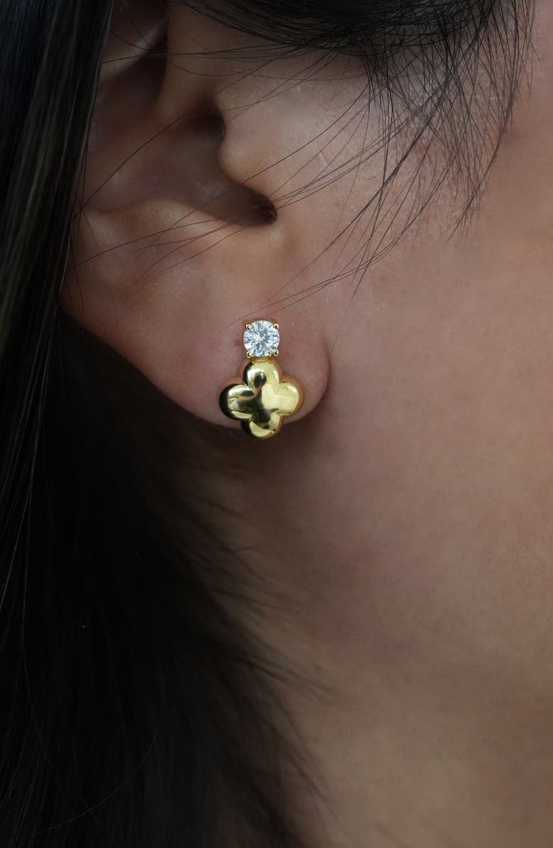 Argento Vivo Sterling Silver Cubic Zirconia Clover Stud Earrings, Alternate, color, Gold