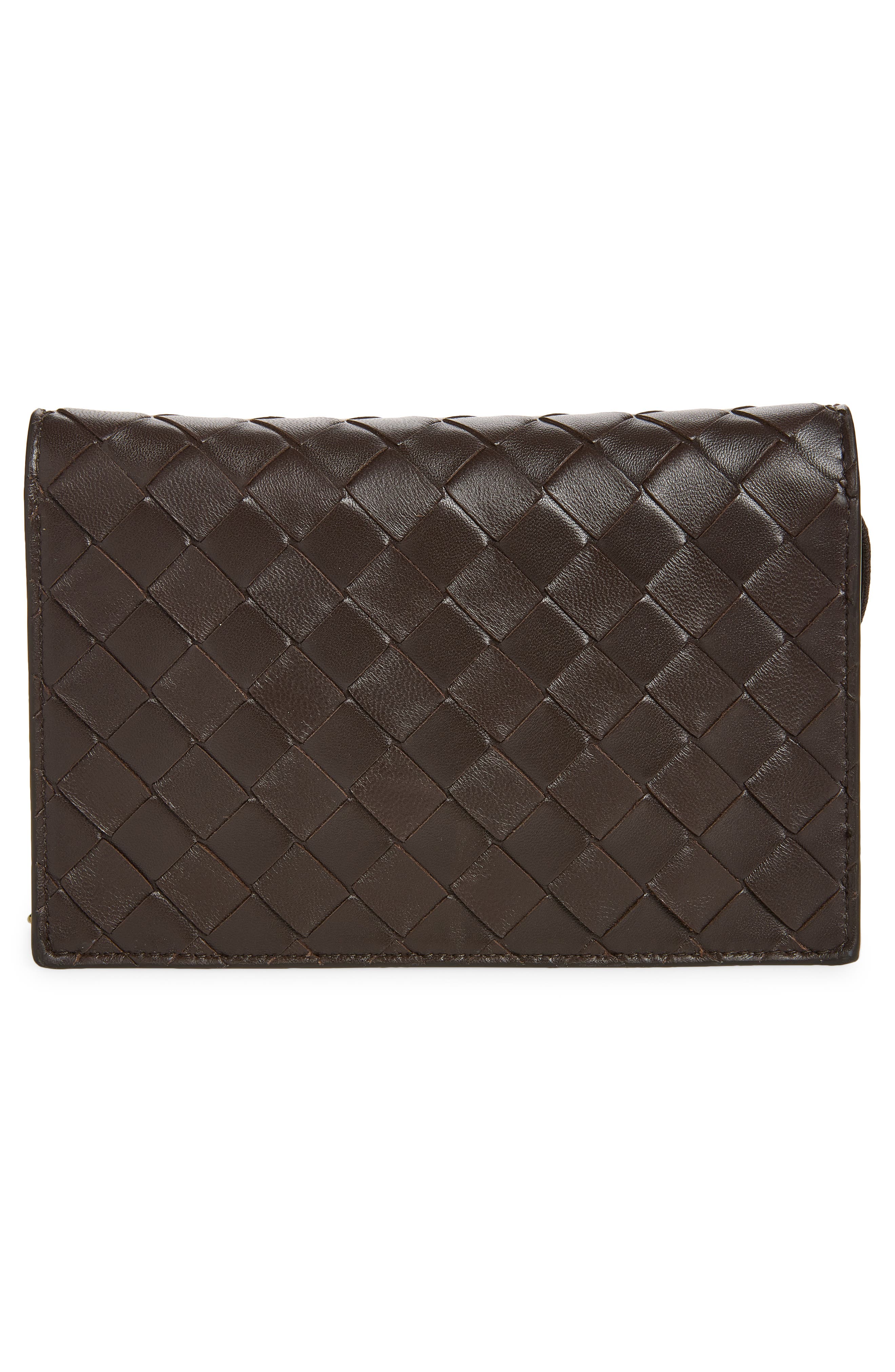 Slim Andiamo Intrecciato Lambskin Crossbody Wallet, Alternate, color, FONDANT BRASS