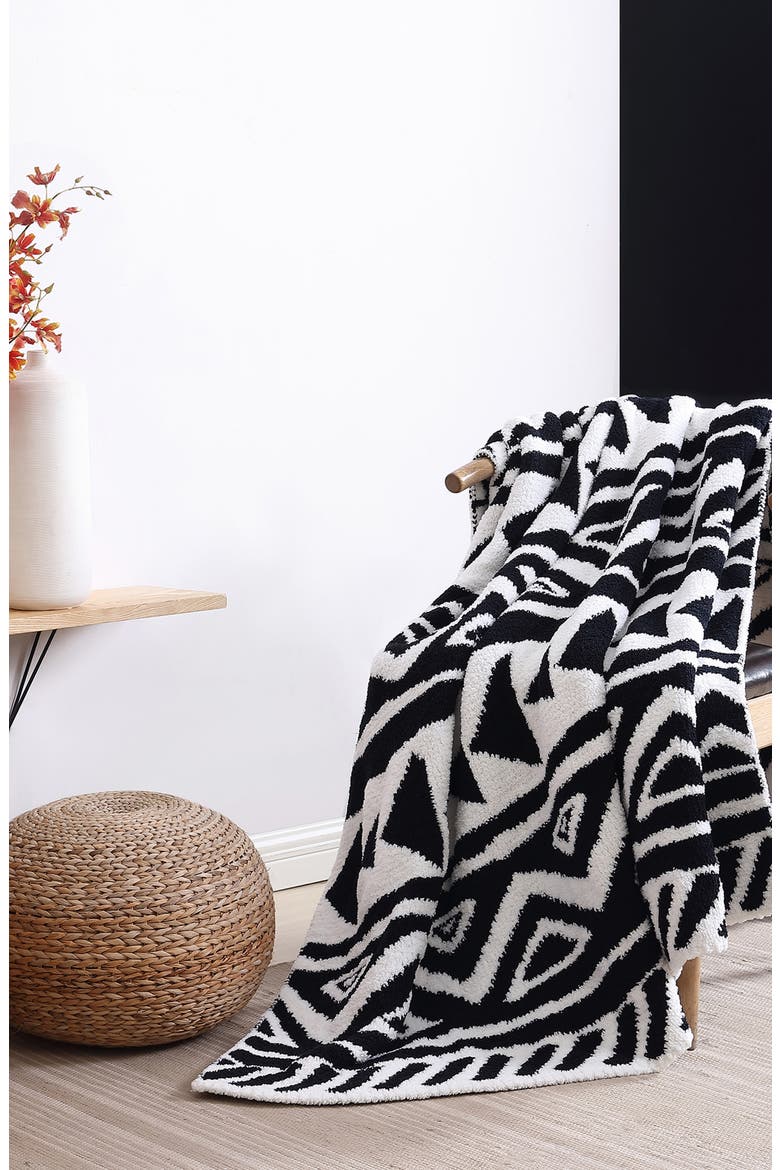 Tetouan Chenille Throw Blanket, Alternate, color, BLACK - OFF WHITE