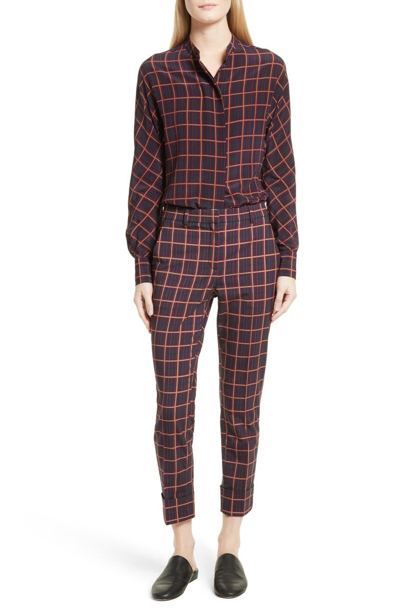 Theory York Plaid Cuffed Crop Pants, Alternate, color,