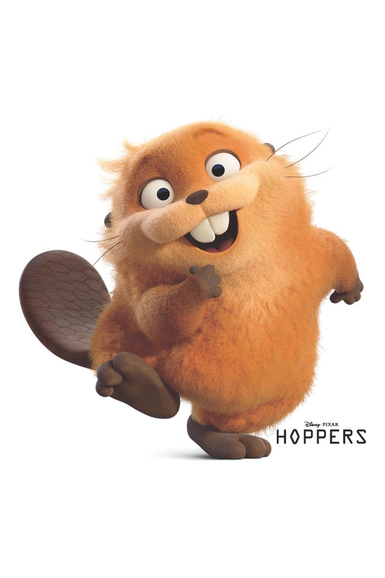 Junior's Hoppers Mabel Beaver Happy Pose  Graphic T-Shirt, Alternate, color, White