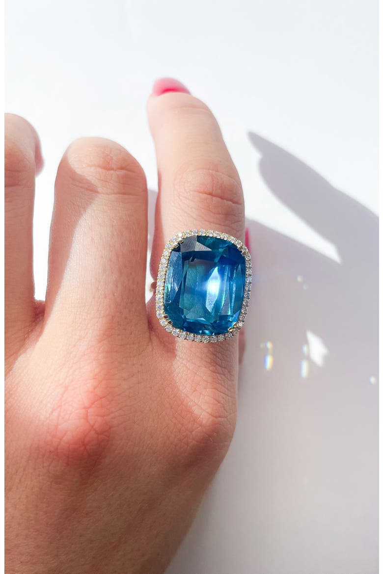 Gossip Cushion Cut Blue Topaz & Diamond Cocktail Ring, Alternate, color, LONDON BLUE TOPAZ
