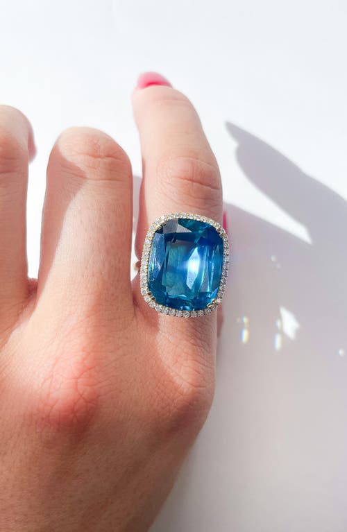 Goshwara Gossip Cushion Cut Blue Topaz & Diamond Cocktail Ring In Blue