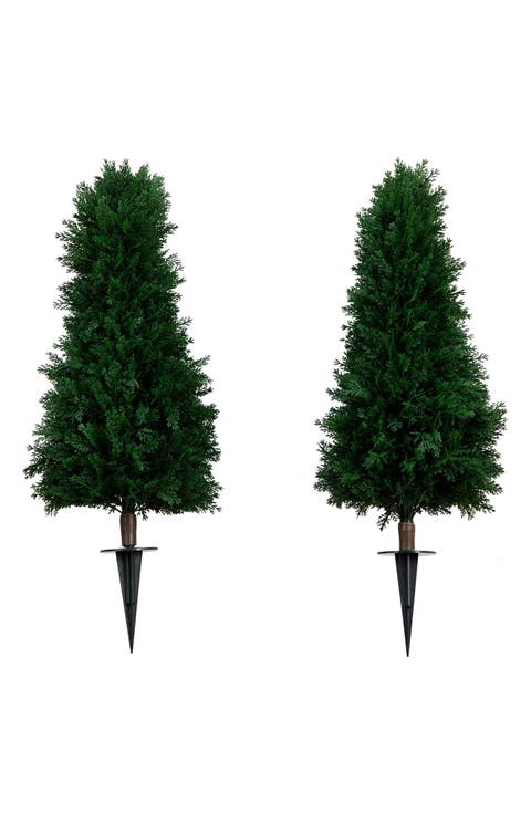 3-ft UV Resistant Artificial Cedar Plant with Integrated Ground Stake (Indoor/Outdoor) - Set of 2