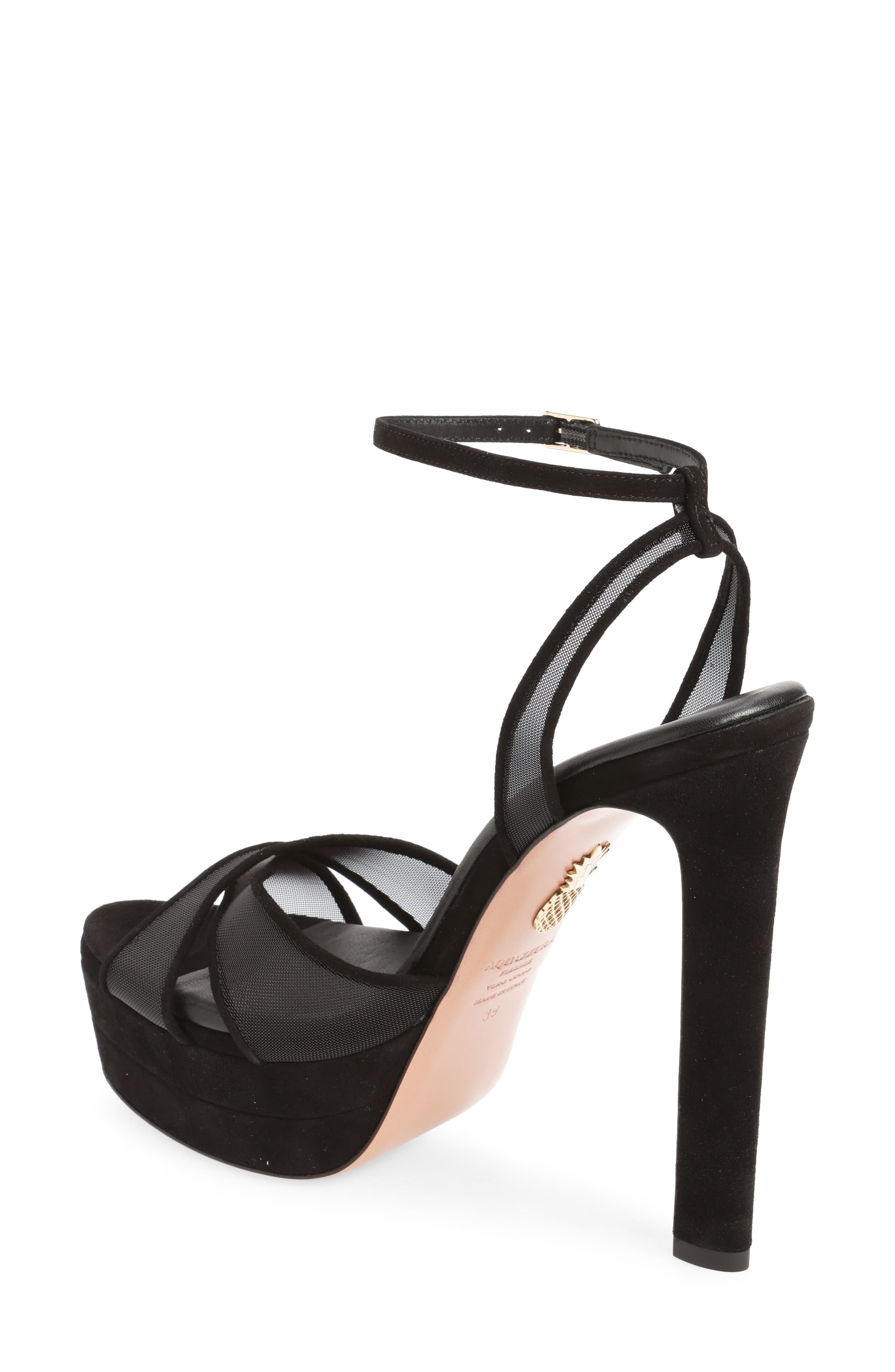Aquazzura Divine Mesh Ankle Strap Platform Sandal, Alternate, color, Black