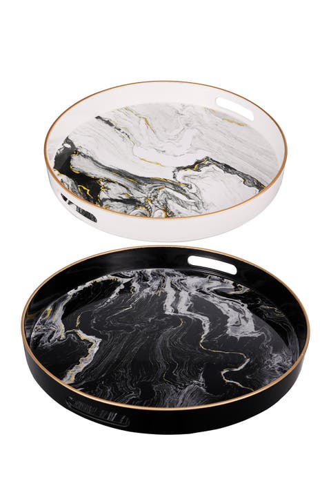 Black-White Quinn Trays - Set of 2