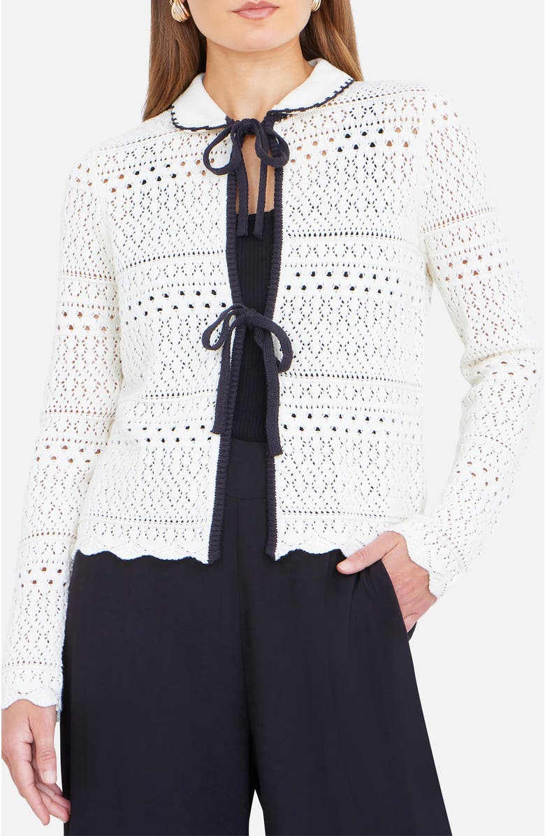 Yumi Peter Pan Collar Knitted Cardigan, Alternate, color, Ivory