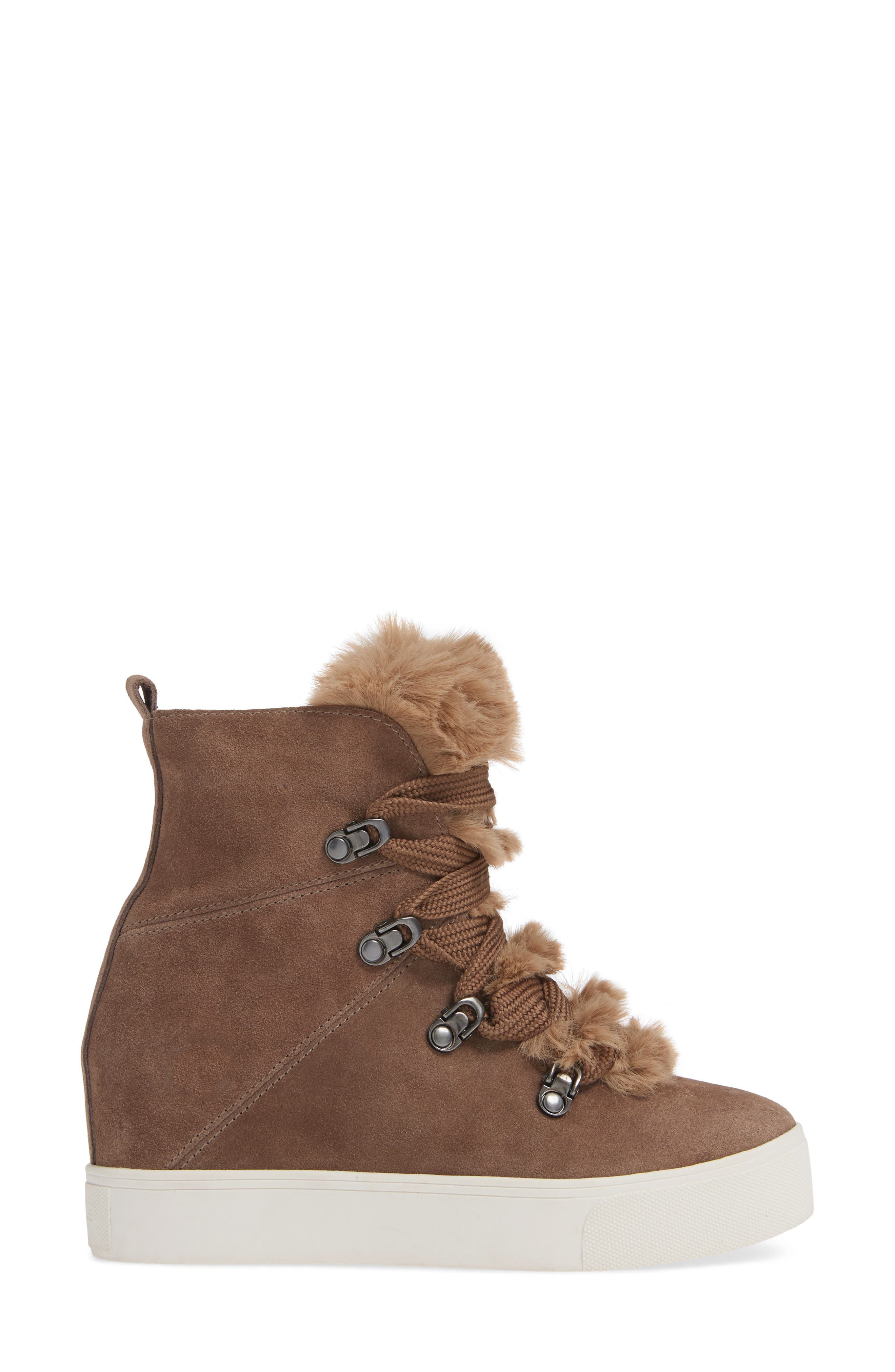 Whitney Faux Fur Trim High Top Sneaker, Alternate, color, TAUPE SUEDE