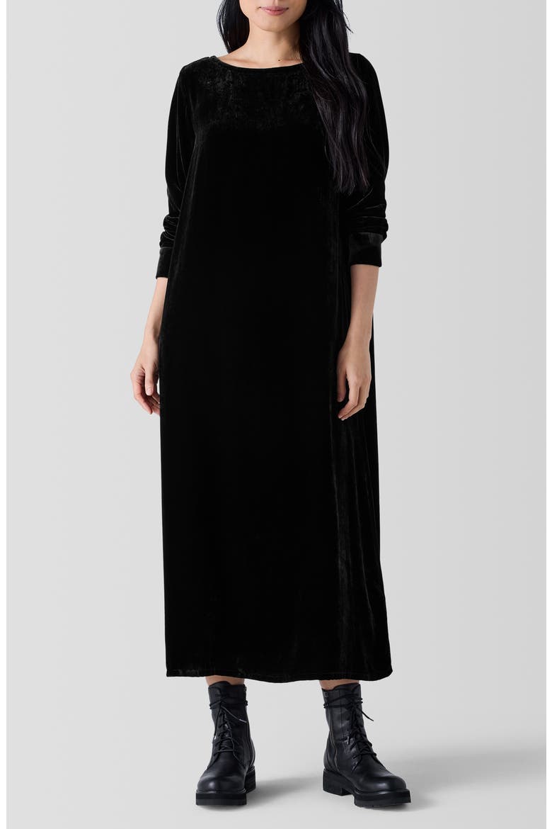 Bateau Neck Long Sleeve Velvet Maxi Dress, Main, color, BLACK