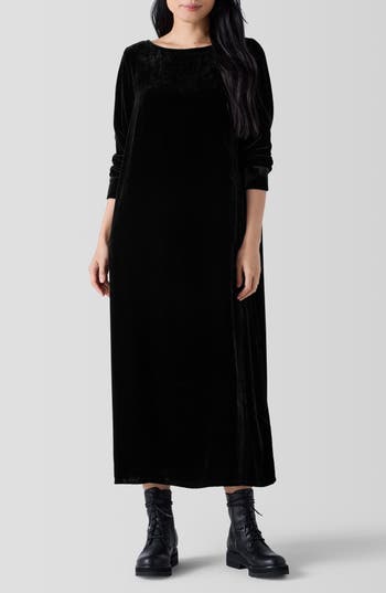 Eileen Fisher Bateau Neck Long Sleeve Velvet Maxi Dress In Animal Print