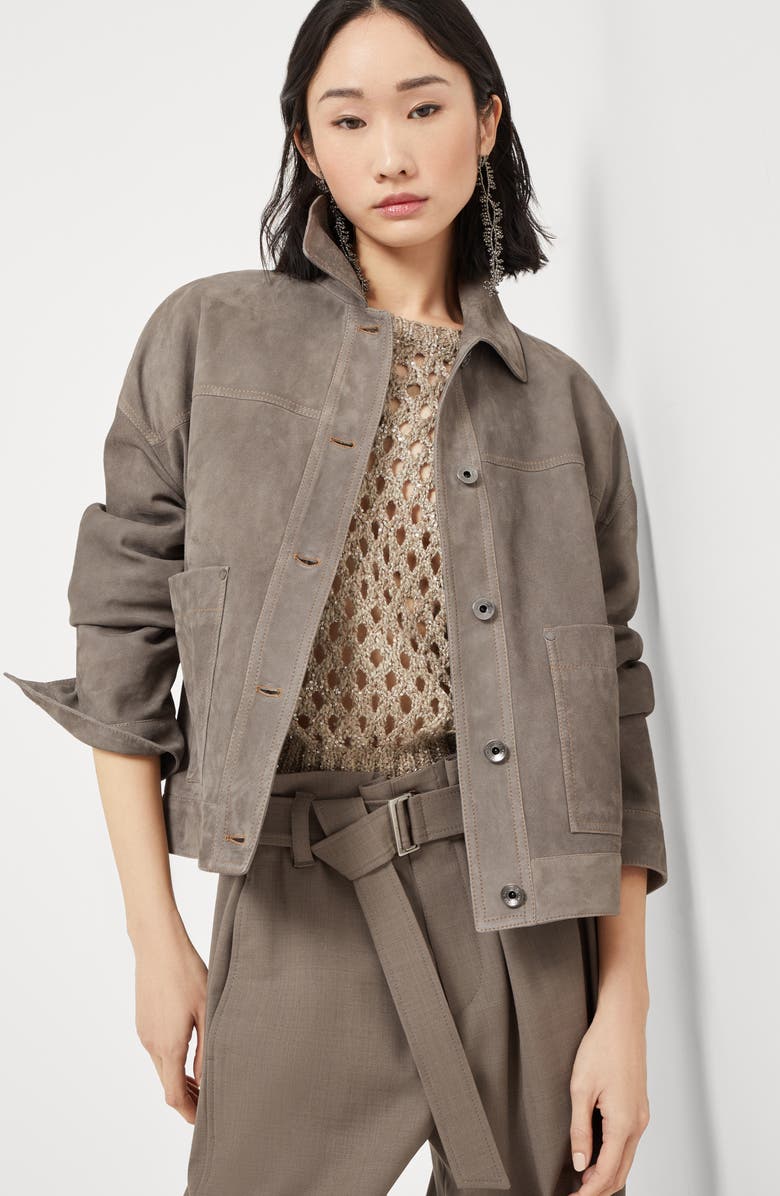 Brunello Cucinelli Couture suede jacket, Alternate, color, Grey