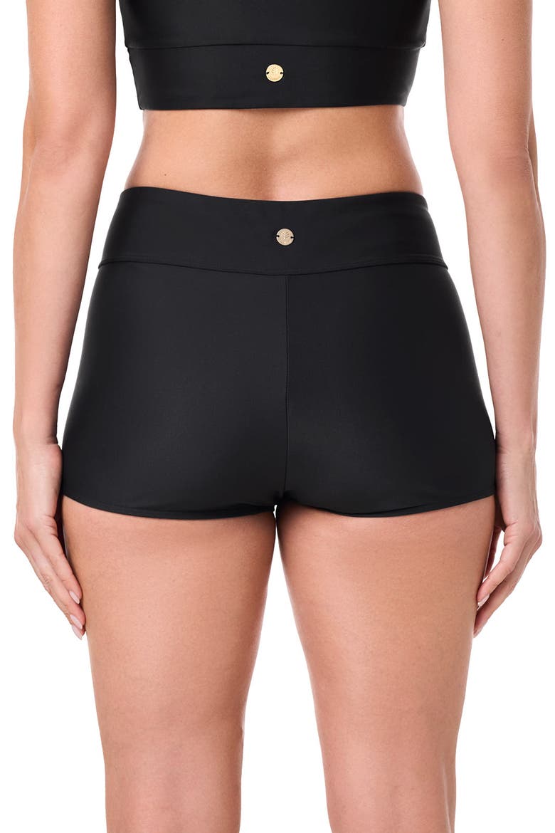 Women's Bayshore Ruche Swim Shorts, UPF 50+ Sun Protection, Alternate, color, Black