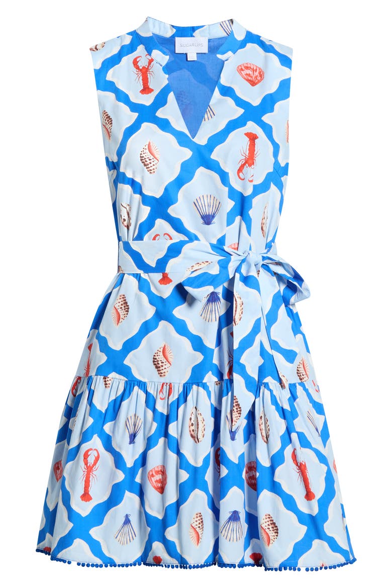 Lobster Bay Vilman Tie Waist Sleeveless Minidress, Alternate, color, WHITE BLUE-MULTI