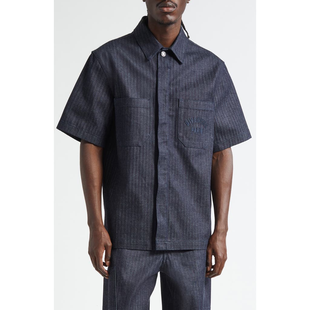 Givenchy Short Sleeve Denim Button-up Shirt In Blue