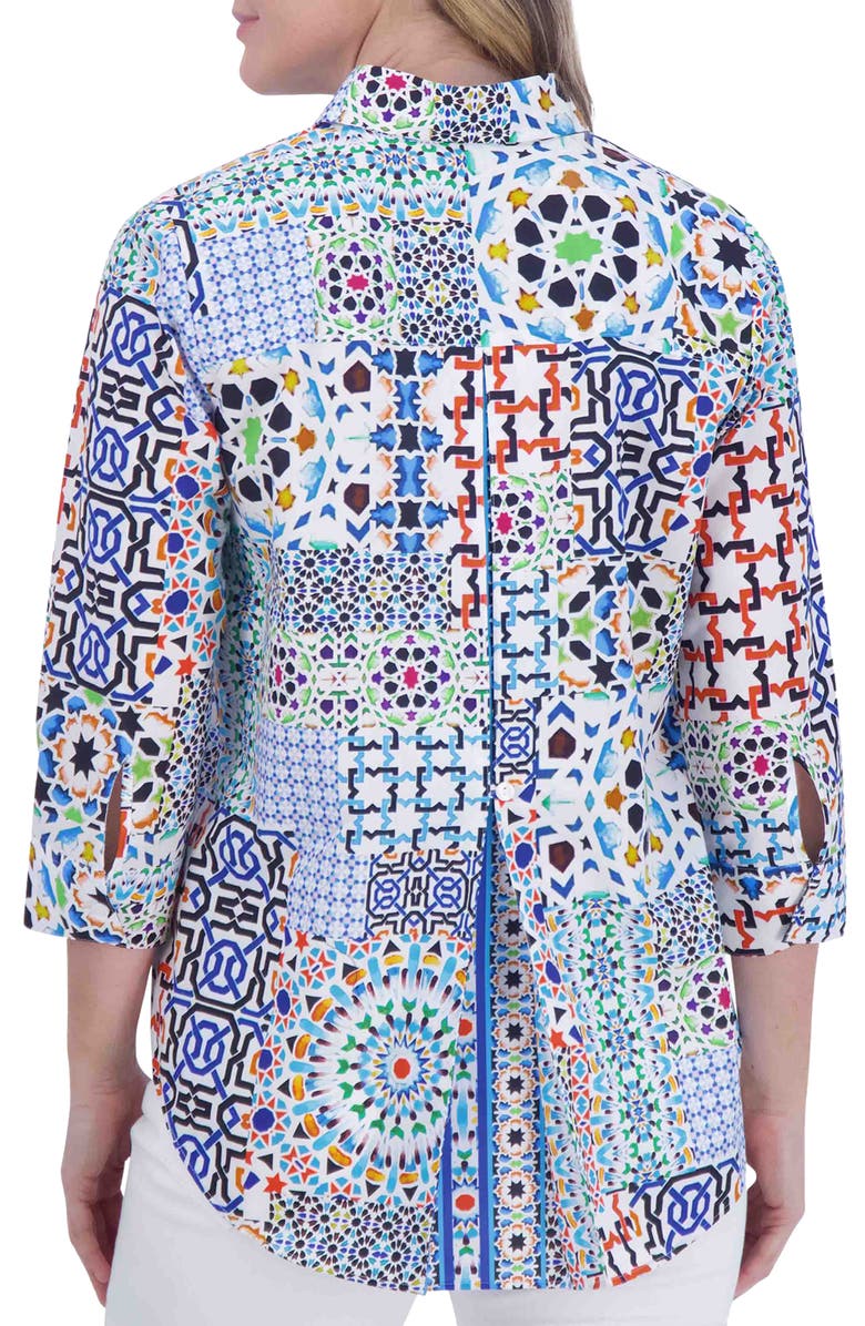 Foxcroft Kelly Print Button-Up Shirt, Alternate, color, Blue Multi