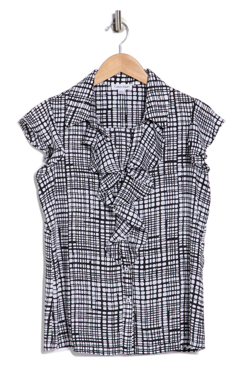 Ruffle Cap Sleeve Top, Alternate, color, BLACK/ WHITE