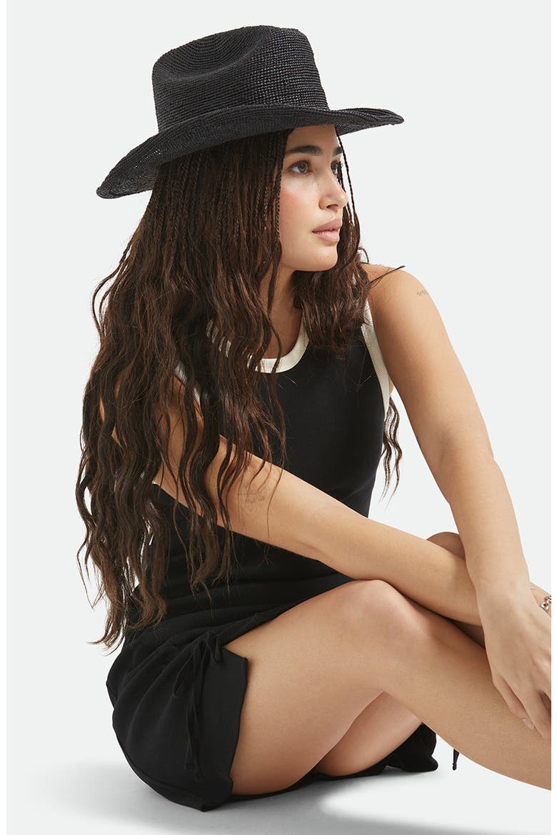 Odessa Packable Straw Cowboy Hat, Alternate, color, BLACK