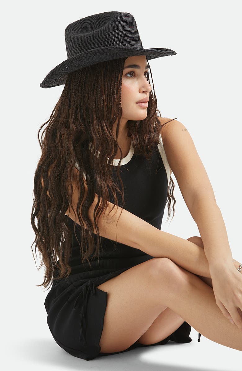 Brixton Odessa Packable Straw Cowboy Hat, Alternate, color, Black