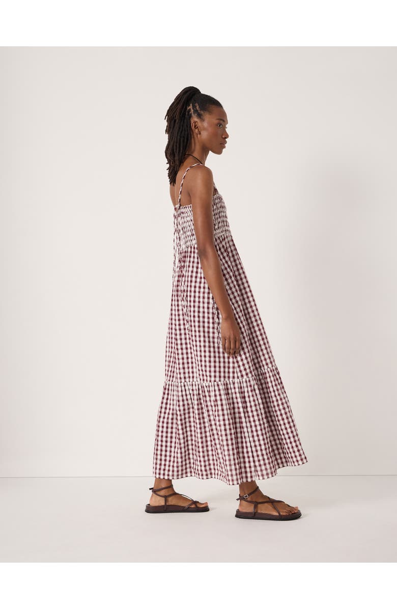 Hush Leni Shirred Gingham Beach Dress, Alternate, color, Maroon Red & White