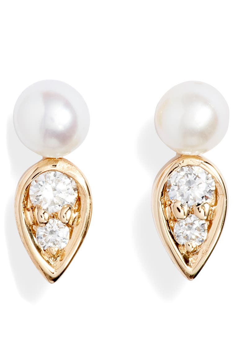 Pearl Ivy Petal Stud Earrings, Main, color, YELLOW GOLD