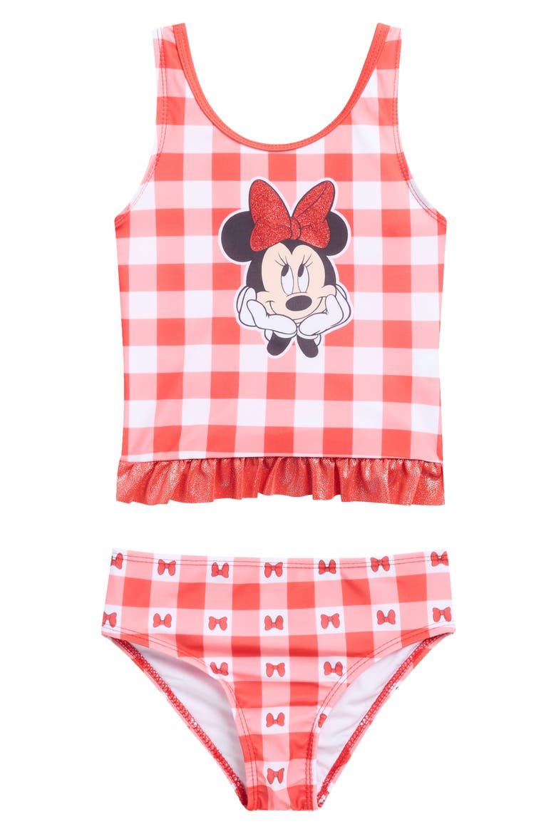 Kids' Minnie Mouse Gingham 2-Piece Bikini, Main, color, RED/ WHITE