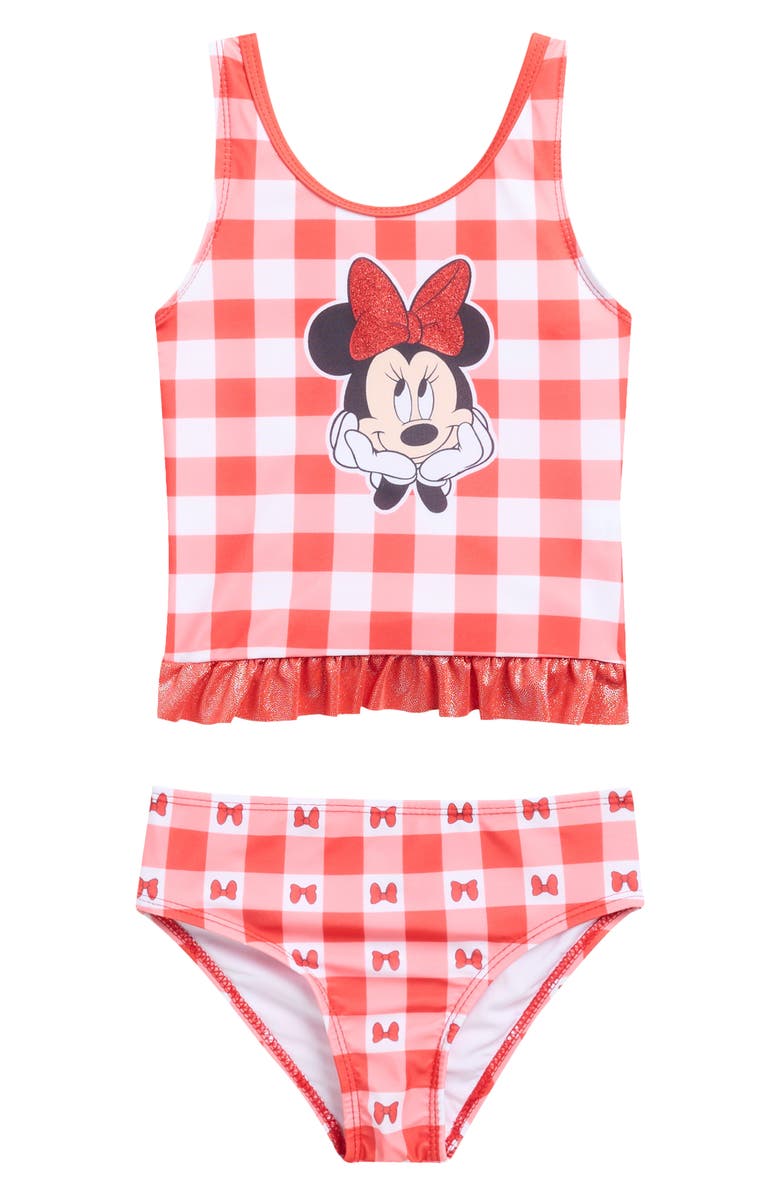 DREAMWAVE Kids' Minnie Mouse Gingham 2-Piece Bikini, Main, color, Red/ White