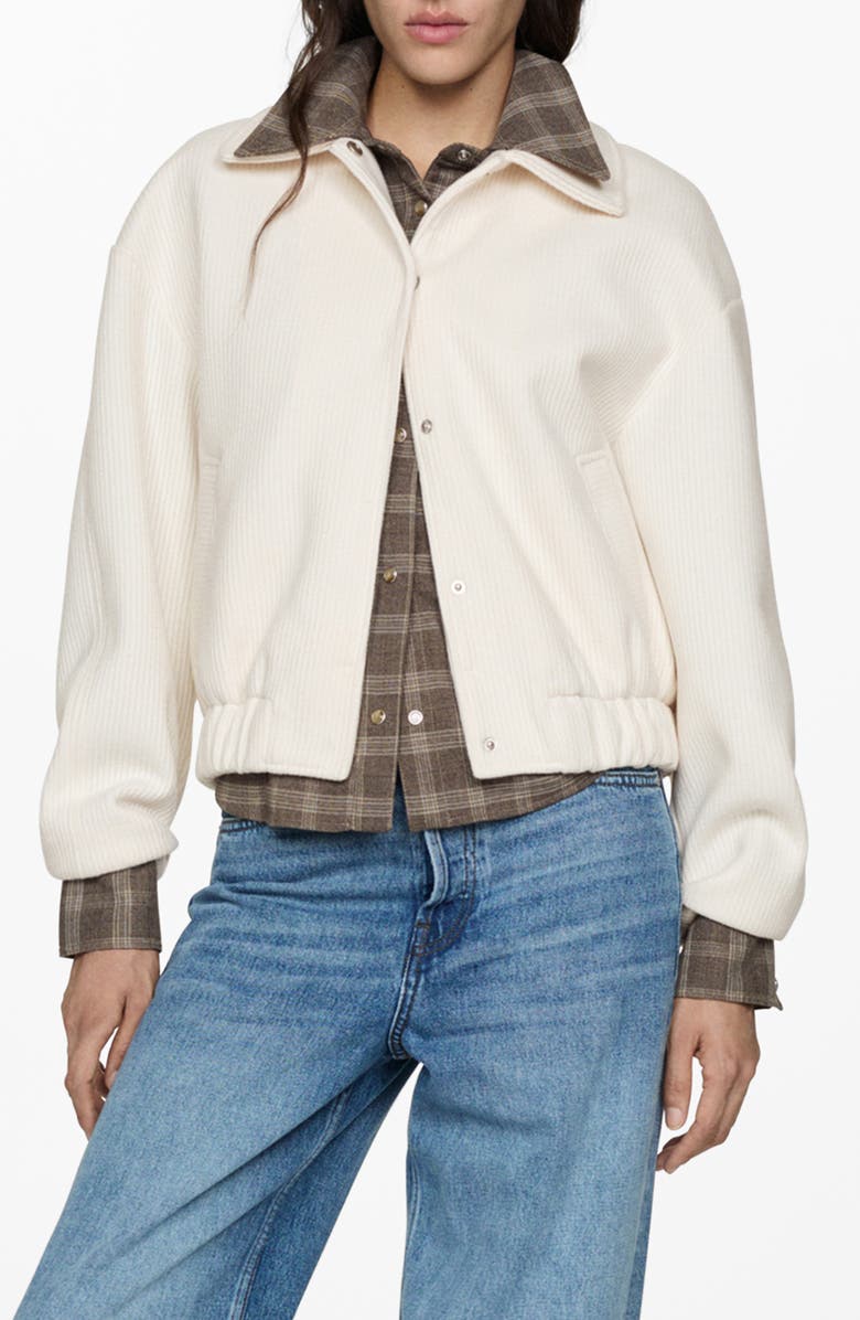 MANGO Rib Knit Jacket, Main, color, Off White
