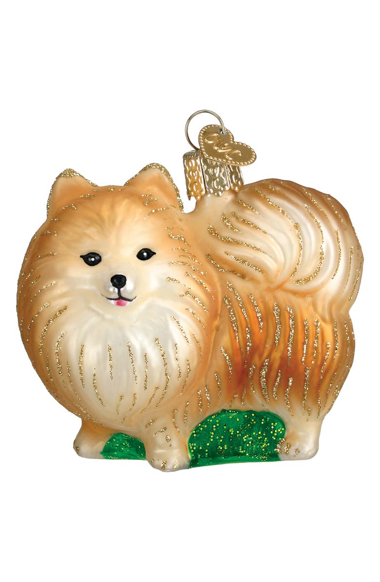 Old World Christmas Pomeranian Glass Ornament, Main, color, Gold/ White