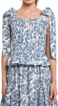 Endless Rose Smocked Tie Shoulder Linen Blend Tank