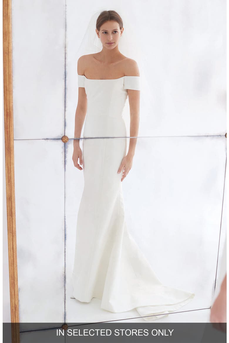 Greta Off the Shoulder Trumpet Gown, Main, color, IVORY