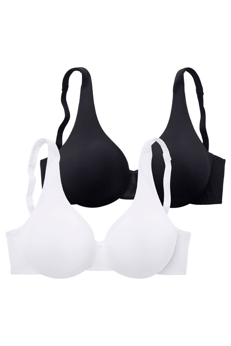2 Pk Flower T-Shirt Bras, Alternate, color, Black & White