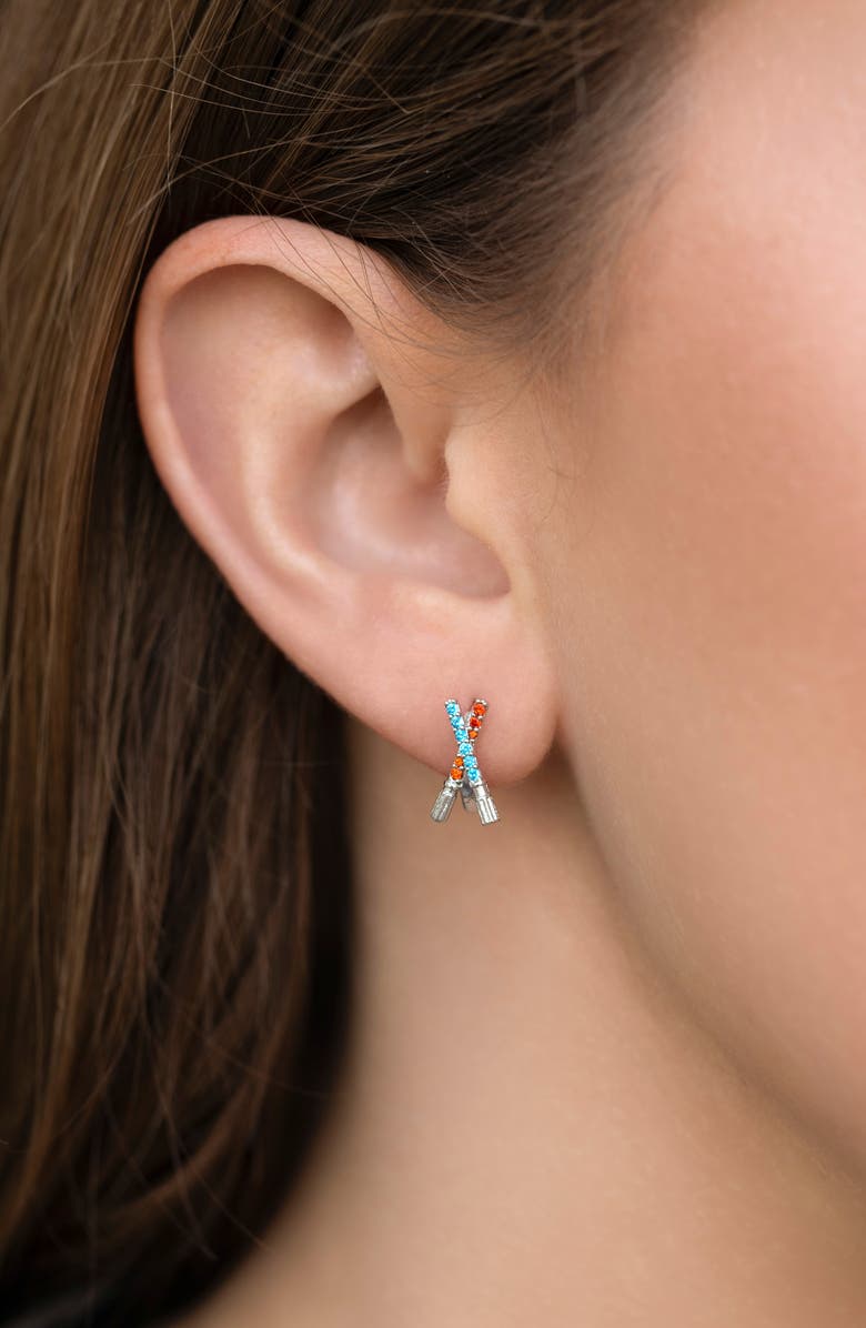 Girls Crew Star Wars<sup
™</sup
 Lightsaber Duel Cubic Zirconia Hoop Earrings, Alternate, color, Silver