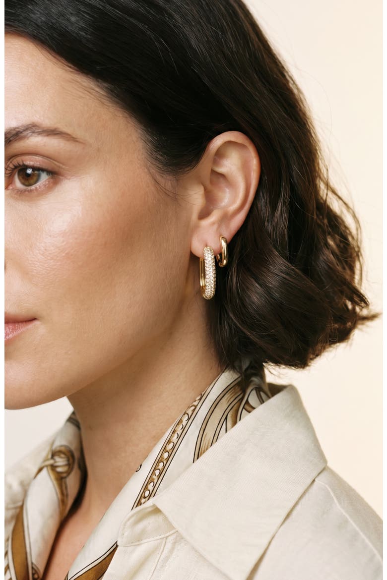 Set of 2 Oblong Pavé Hoop Earrings, Alternate, color, GOLD